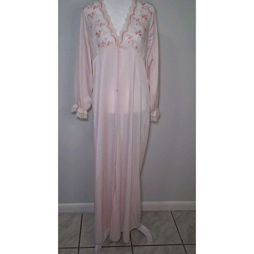 Nightgown Pink Lace Embroidered Floral Satiny Soft Romantic Princess Regency